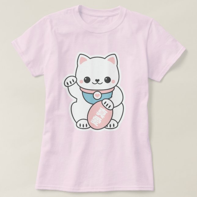 Rosa Maneki Neko T-shirt (Design framsida)