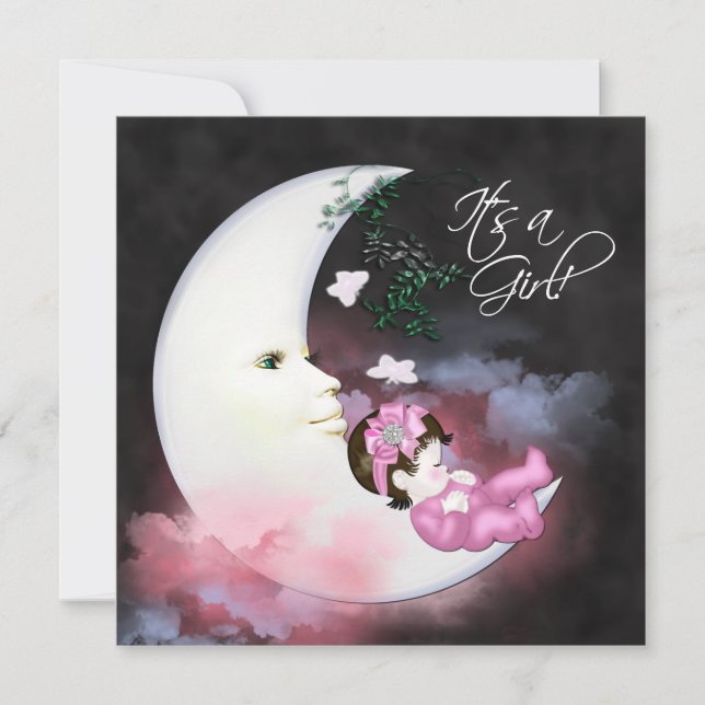 Rosa månflicka - Baby Shower-inbjudan Inbjudningar (Framsida)