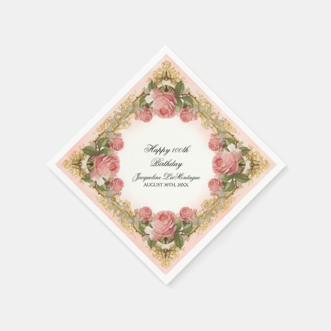 Rosa mangårdsbyggnadfödelsedagsfest för Parisian Pappersservett (Hörn)