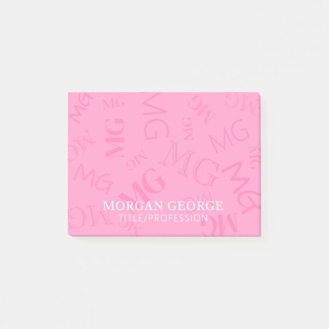 Rosa mängd monogram med ditt namn post-it block (Framsida)
