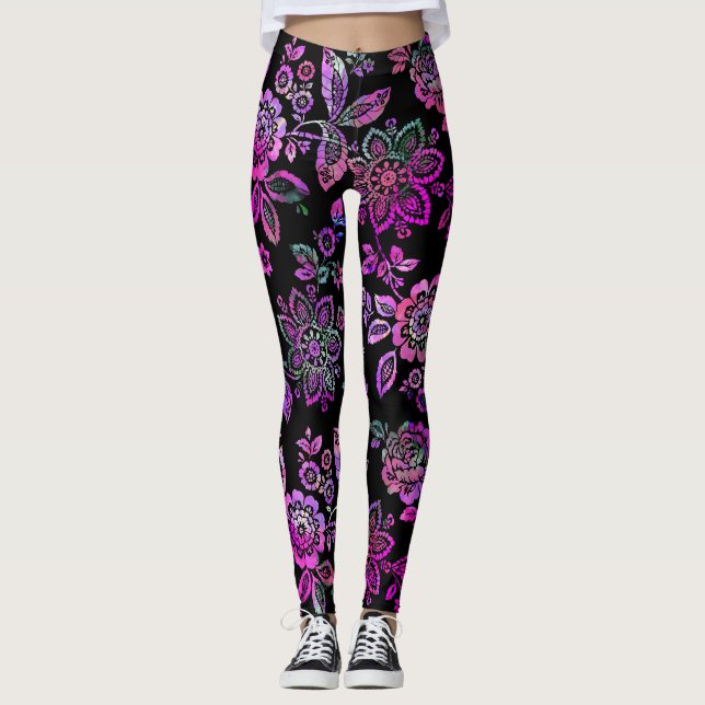 Rosa, mani, elegant, modern Blommigt Leggings (Framsida)