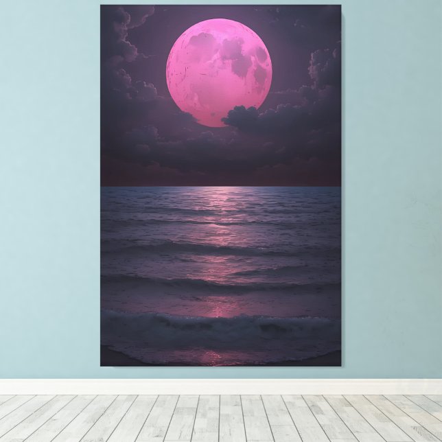 Rosa månserenad — En drömmig oceanisk natt Canvastryck (Insitu (trägolv))