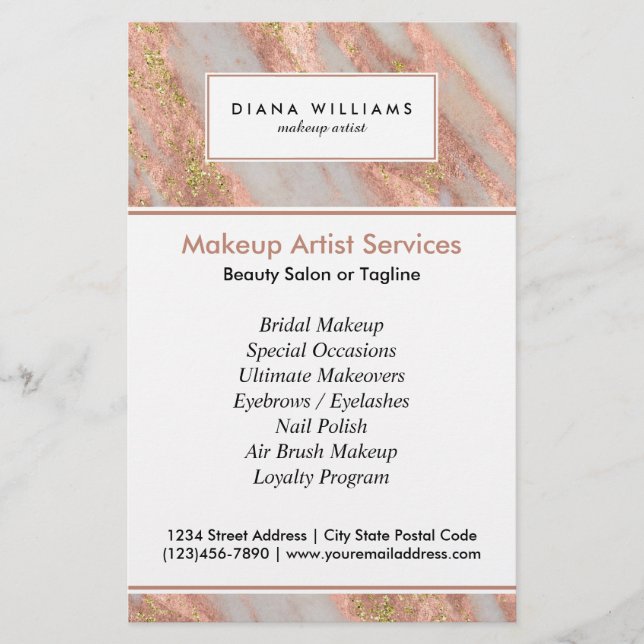 Rosa Marble Abstrakt Makeup Artist Flygblad (Framsidan)