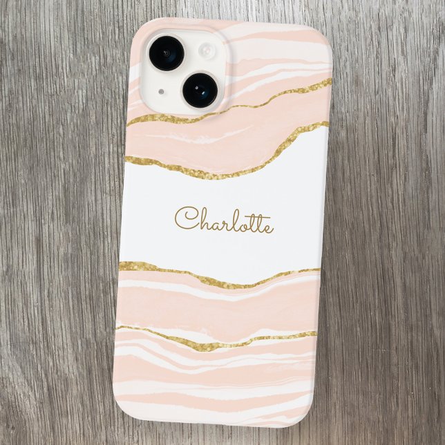  Rosa Marble Agate Guld Glitter Personlig (Skapare uppladdad)