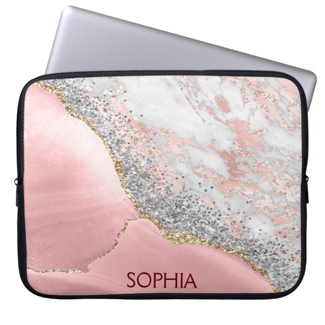 Rosa Marble Agate Laptop Fodral (Framsidan)