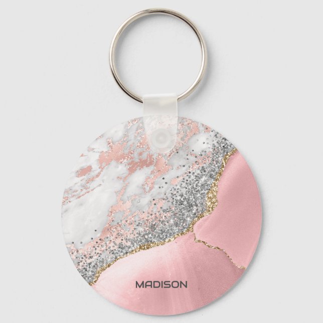 Rosa Marble Agate Nyckelring (Framsida)