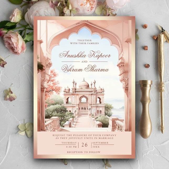 Rosa Marble Arch Photo Indian Palace Bröllop Inbjudningar (Skapare uppladdad)