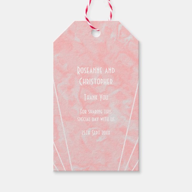 Rosa Marble Art Deco Design Bröllop Presentetikett (Framsidan)