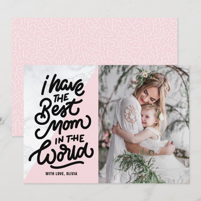 Rosa & Marble Best Mamma Hand Lettering Mors dag Kort (Fram/baksida)