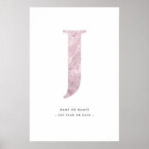 Rosa Marble Brev J Initial w/Personalization Art Poster