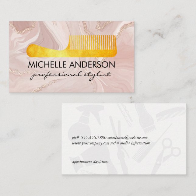 Rosa Marble | Comb Tidsbeställning Kort (Fram/baksida)