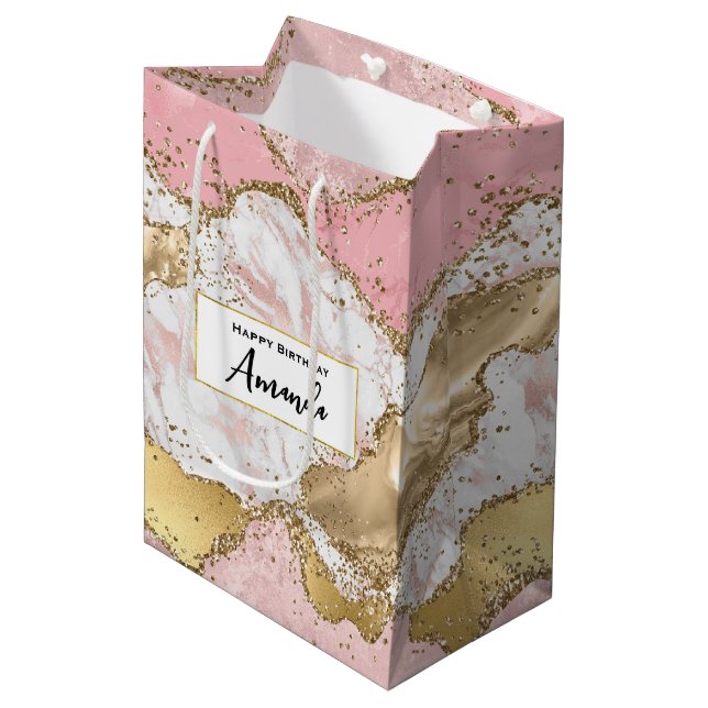 Rosa Marble Design Birday i Luxury Ro Guld (Framsidan Vinklad)