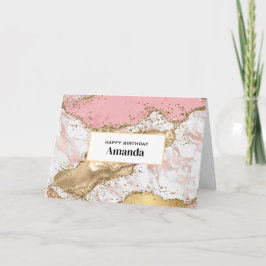 Rosa Marble Design Birday i Luxury Ro Guld Kort