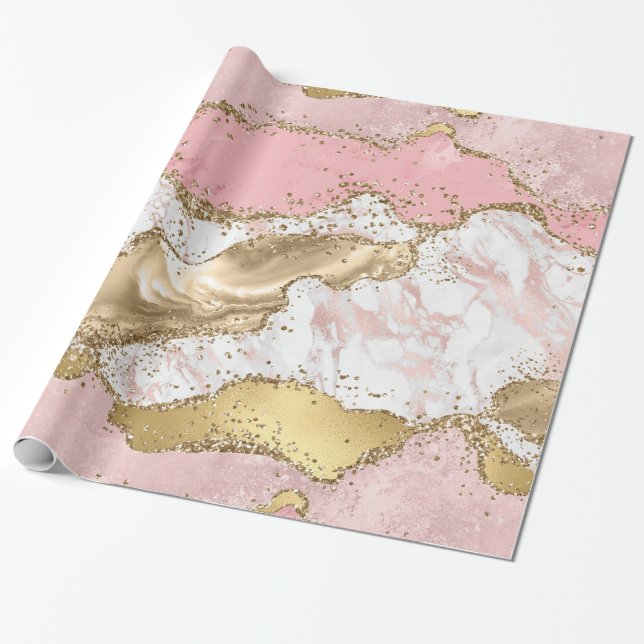 Rosa Marble Design för lyxur Ro Guld Presentpapper (Utrullad)