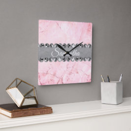 Rosa Marble Diamond Bling Fyrkantig Klocka