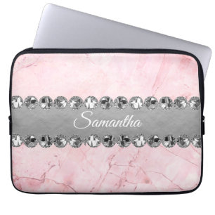 Rosa Marble Diamond Bling Laptop Fodral