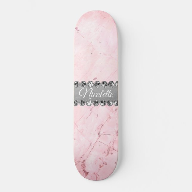 Rosa Marble Diamond Bling Mini Skateboard Bräda 18,5 Cm (Framsida)
