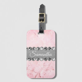 Rosa Marble Diamond Bling Personlig Bagagebricka