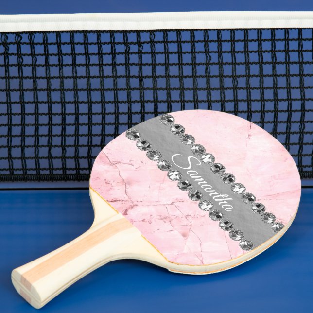 Rosa Marble Diamond Bling Personlig Pingisracket (Insitu)