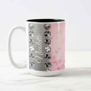 Rosa Marble Diamond Bling  Två-Tonad Mugg