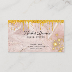 Rosa Marble Drivning Guld Glitter Golden Gnist Visitkort