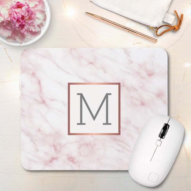 Rosa Marble Elegant Monogram Musmatta (Skapare uppladdad)