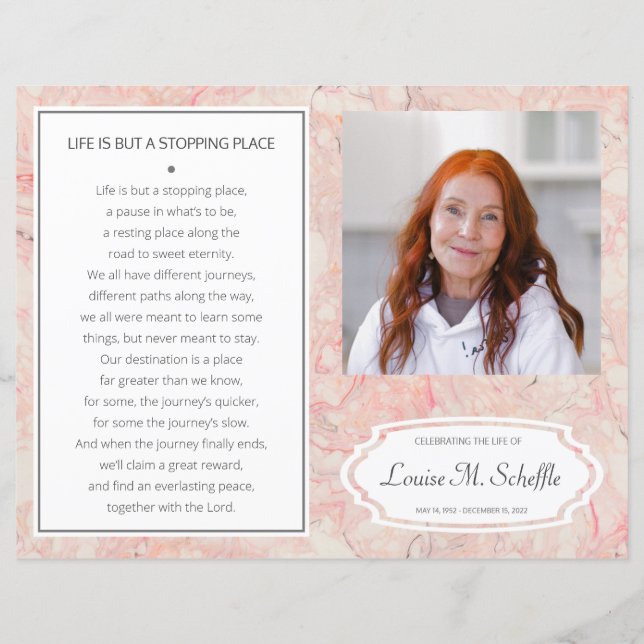 Rosa Marble Firande i Life-begravningsprogrammet (Framsida)