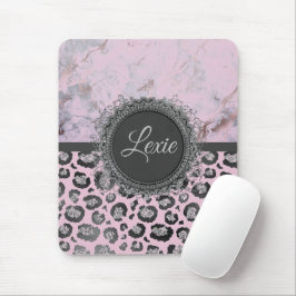 Rosa Marble Glittery Leopard Personlig Musmatta