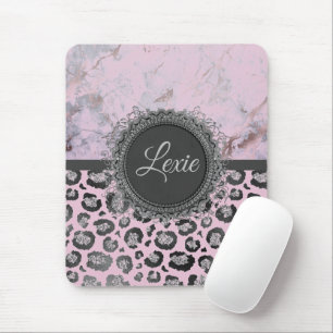 Rosa Marble Glittery Leopard Personlig Musmatta