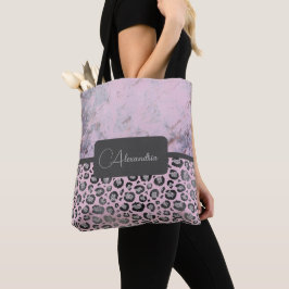 Rosa Marble Glittery Leopard Personlig Tygkasse