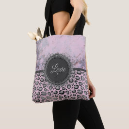 Rosa Marble Glittery Leopard Personlig Tygkasse