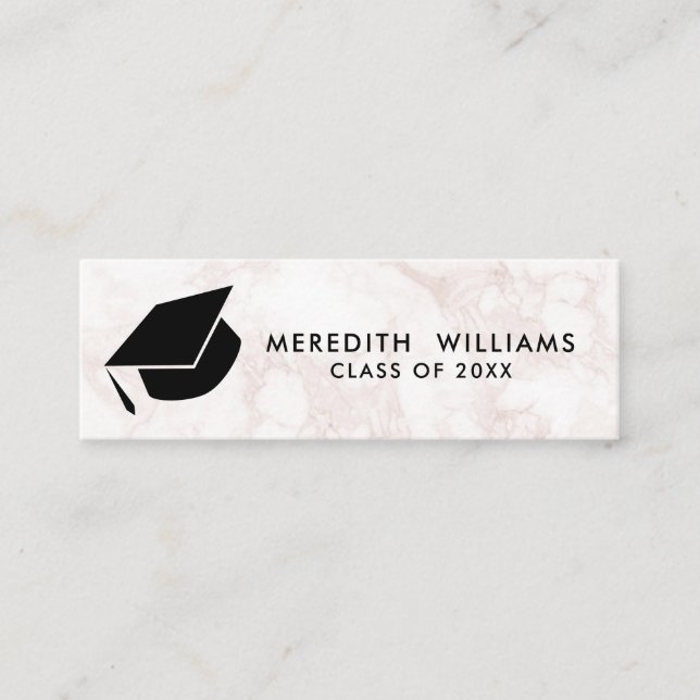 Rosa Marble Grad Cap Studenten Infoga Mini Visitkort (Framsida)