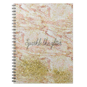 Rosa Marble Guld Confetti Faux Glitter Anteckningsbok Med Spiral