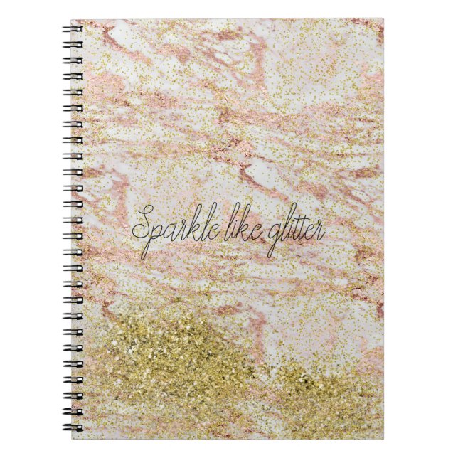 Rosa Marble Guld Confetti Faux Glitter Anteckningsbok Med Spiral (Framsidan)