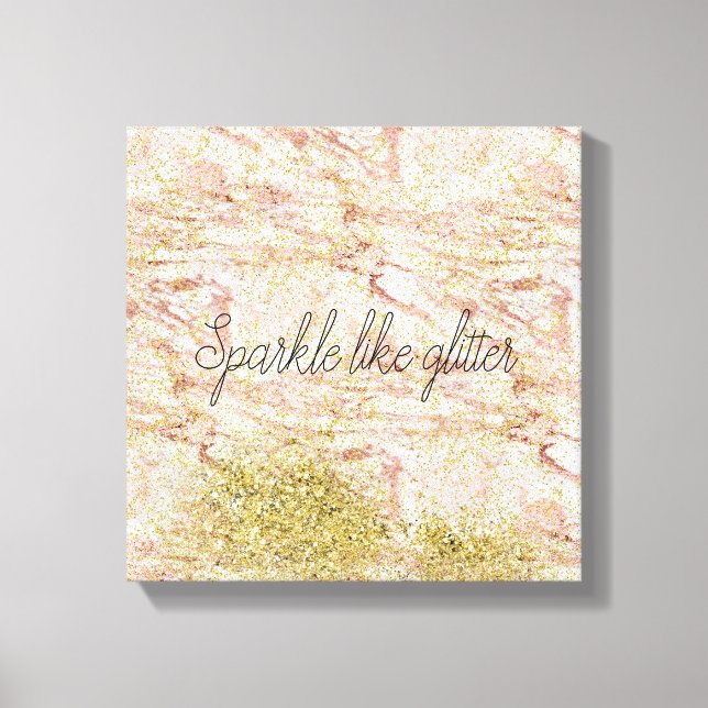 Rosa Marble Guld Confetti Faux Glitter Canvastryck (Framsida)