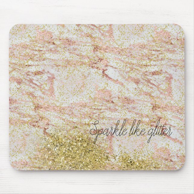 Rosa Marble Guld Confetti Faux Glitter Musmatta (Framsidan)
