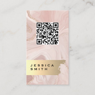 Rosa Marble Guld Flakes QR-kod Visitkort