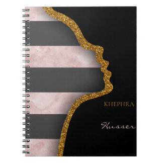 Rosa Marble Guld Glitter Black och Grått Namn Anteckningsbok