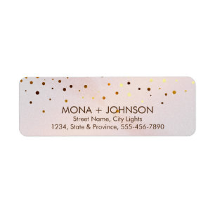 Rosa Marble Guld Glitter Gnistra  Confetti Dots Returadress Etikett