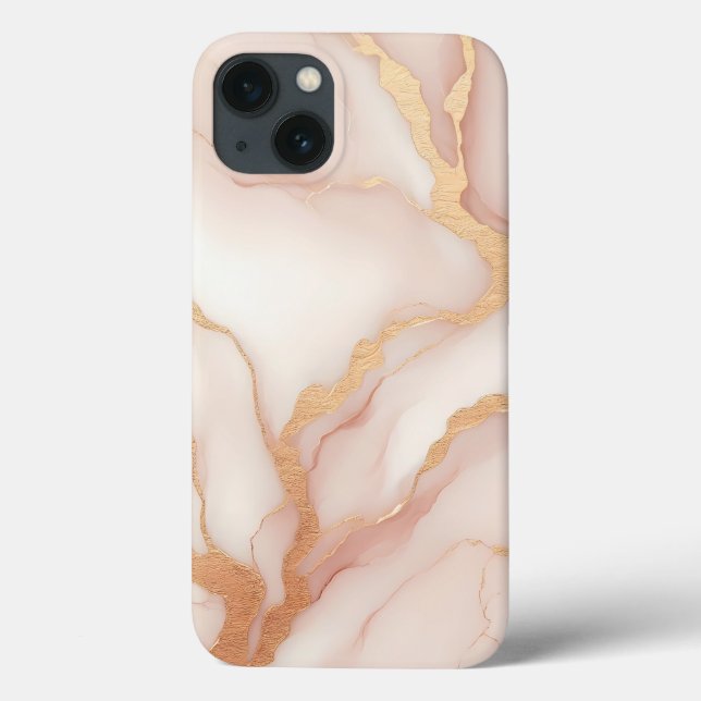  Rosa Marble iPhone 13 Fodral med Guld Veins (Baksida)