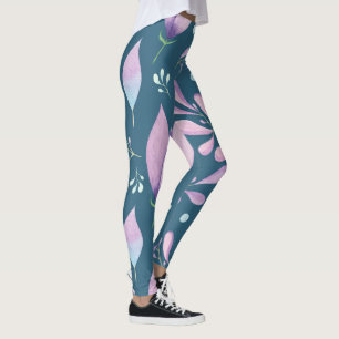 Rosa Marble Leggings - Blommigt Yoga Byxor Kvinnor