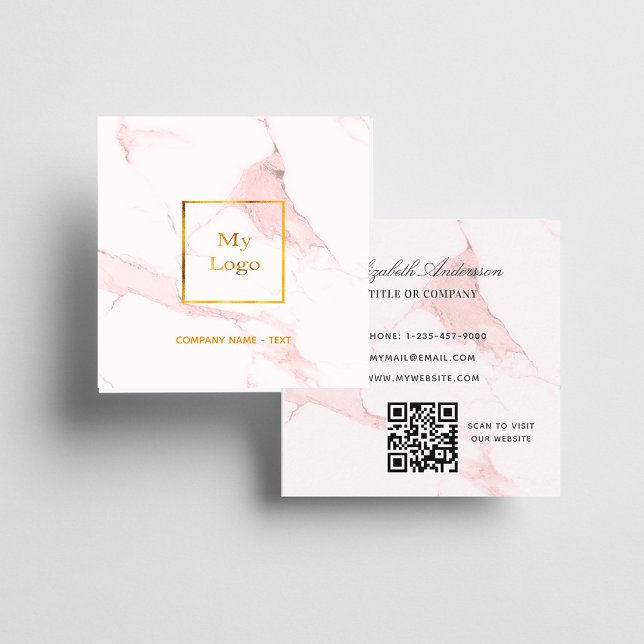  rosa marble logotyp QR-elegant Fyrkantigt Visitkort (Skapare uppladdad)