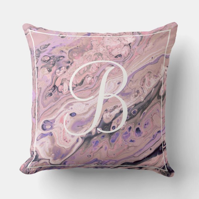 Rosa Marble Monogram Dekorativ kudde (Framsida)