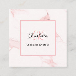  rosa marble monogram elegant QR-kod Fyrkantigt Visitkort