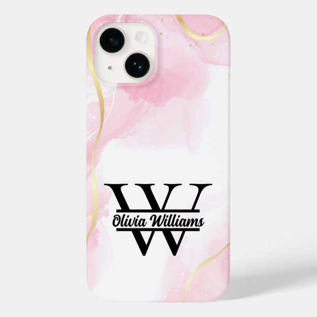 Rosa Marble Monogram | Girly Modern Guld Glitter (Baksida)