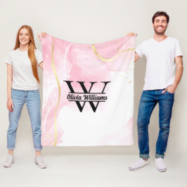 Rosa Marble Monogram | Girly Modern Guld Glitter Fleecefilt