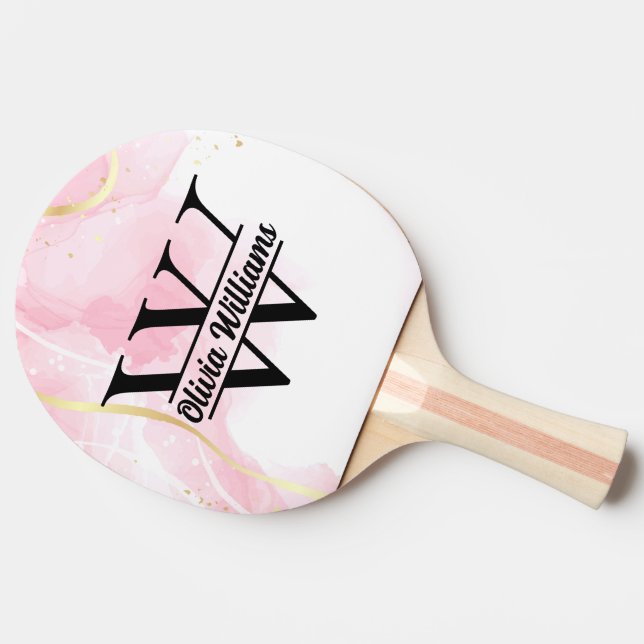 Rosa Marble Monogram | Girly Modern Guld Glitter Pingisracket (Sidan)