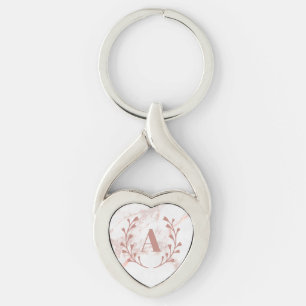 Rosa Marble Monogram Initial & Namn Anpassningsbar Twisted Heart Silverfärgad Nyckelring