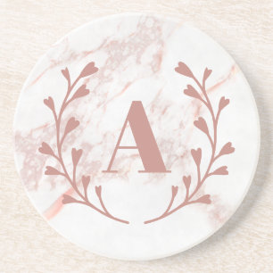 Rosa Marble Monogram Initial & Namn Anpassningsbar Underlägg
