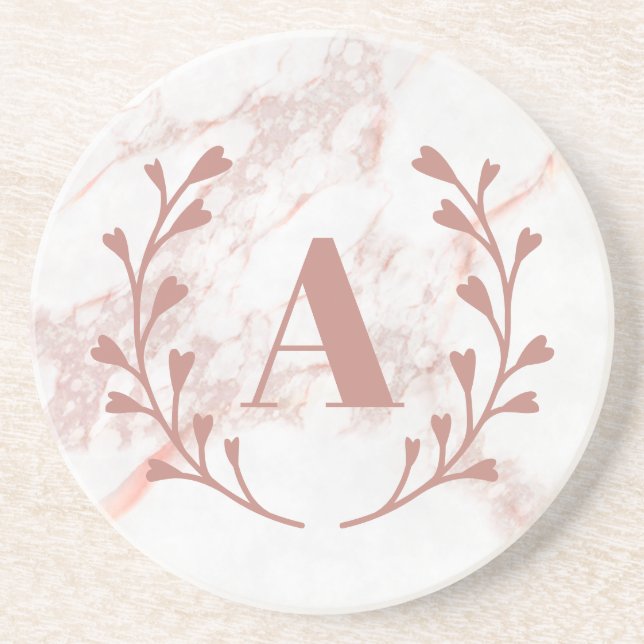 Rosa Marble Monogram Initial & Namn Anpassningsbar Underlägg (Framsidan)
